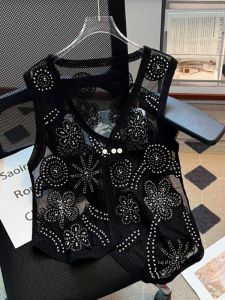AIYITI | Embroidered Lace Mesh Loose Sleeveless Vest for Plus Size
