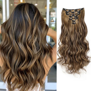Clip In Hair Extensions 7pcs/Set Curly Long Synthetic Clip On Hairpiece Black Brown  Wavy Curly Style For Women Girls