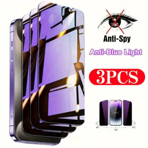 3pcs Anti-blue Light Privacy Tempered Glass For iPhone 15 16 14 Pro Max 13 12 11 Plus Mini X XR XS Max 16e Eye Protection Glass