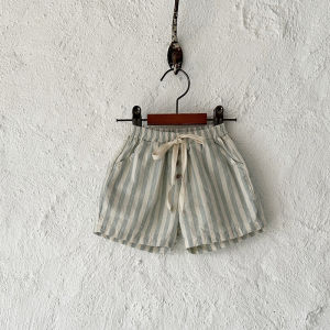 Vintage Linen Cotton Baby Boys Stripe Shorts Casual Buttons Pocket Design Baby Short Pants for Toddler Girls Clothing 0-24M