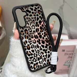 Leopard Print Hang Strap Case For Samsung S25 S26 Ultra S24 FE S23 Case Galaxy A56 A16 A57 A37 A17 A36 A55 A26 A07 A06 A05 Cover