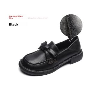 WANGGONGZHU | British Style Thick Bottom Leather Loafers Womens Spring Autumn New College Style Soft Bottom Large Size Mid Low Heel Flats