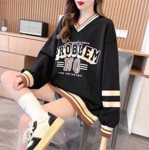 (B96) เสื้อแขนยาวสเวตเตอร์คอวี Oversize รอบอก 50 นิ้ว สกีลลาย ผ้าคอตตอล ผ้าไม่ยืด พร้อมส่งในไทย