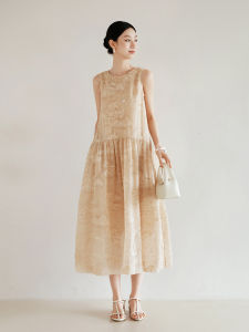 Silk Linen Heavy Embroidery Colorful Textured Simple Chinese Style Round Neck Sleeveless Dress