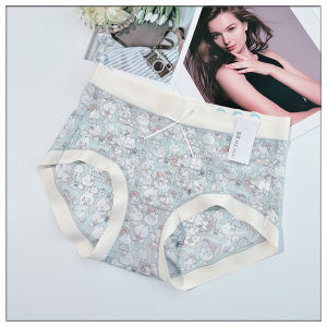 Ice Silk Bunny Print Womens Underwear mid Waist Seamless Large Size Comfortable Breathable Triangle Panties Everyday Wear