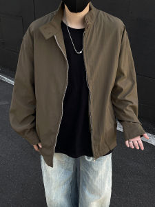 แจ็คเก็ตฮาร์ลิ่งตันคอตั้งสไตล์ย้อนยุคแบบลำลองสำหรับผู้ชายในฤดูใบไม้ร่วงสีพื้นสไตล์อเมริกันสวมใส่สบาย