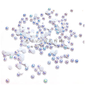 นําเข้าตกแต่งเล็บมุกก้นแบนไม่ลอกล่อนนมสไตล์ใหม่ สีขาว โฮโลแกรม AB Half Moon Pearl สติ๊กเกอร์ติดเล็บกล่องเพชรชุด