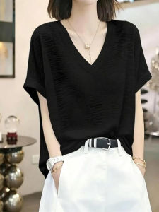 V.C.I | Black V-neck Bamboo Rayon T-shirt Thin Loose Breathable Slim Fit
