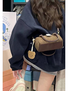 Womens Bag 2024 New Arrival Retro Suede All-Matching Shoulder Crossbody Small Bag Cylinder Pillow Bag Boston Handbag