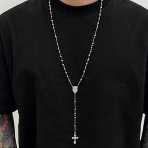 สร้อยคอจี้ไม้กางเขนพระเยซู สไตล์ฮิปฮอปพังก์ 3 แบบ ทำจากสแตนเลสสตีล พร้อมลูกปัด สำหรับผู้ชาย คริสเตียน คริสต์  แบบโซ่ยาว