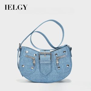 IELGY Cewek Seksi เท่ทันสมัยกระเป๋าพระจันทร์เสี้ยววิลโลว์ตะปูใต้วงแขนกระเป๋าหิ้วย้อนยุค