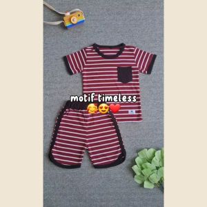 Stelan Kaos Belang Garis Pendek Piyama Baju Tidur Anak Cowok Tobby Boy Set