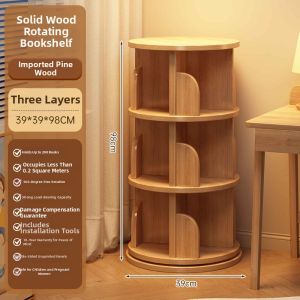 ZHUOHE | Round Rotatable Wooden Bookshelf 360 Degree