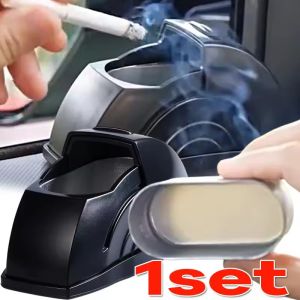 สติกเกอร์ด้านข้างประตูหน้าต่างที่เขี่ยบุหรี่ในรถสไตล์ที่เขี่ยบุหรี่ไร้ควันถังใส่ขี้เถ้าสำหรับอุปกรณ์ตกแต่งภายในไฟ LED