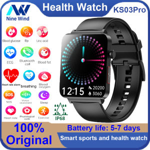 NineWind KS03PRO smartwatch Bluetooth call blood glucose blood pressure uric acid blood lipid monitoring accurate electrocardiogram heart rate body temperature SOS sleep health monitoring sports wristband