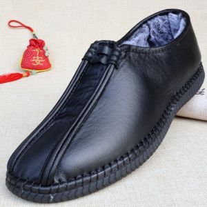 Old Beijing Mens Cloth Shoes Winter Thickened Warm Rabbit Fur Cotton Soft Anti-slip Shoes Comfortable Casual Footwear