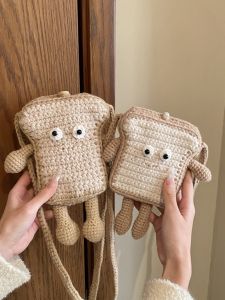 Mini Knitted Wool Crossbody Bag for Women Casual Style Toast Shape Versatile Coin Purse Single Shoulder Strap Soft Handbag