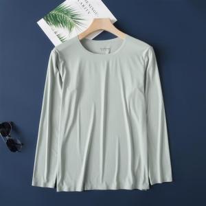 Nam Mùa Hè Băng Cảm Giác Mát Mẻ Màu Nguyên Chất Dài Tay Ice Lụa Áo Thun Mỏng Siêu Mỏng Đế Áo Sơ Mi Cổ Tròn Rộng Rãi Loại Áo Thun