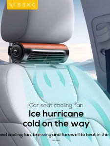 Vissko Portable Car Seat Fan for Front Rear Seat Passenge USB Powered Headrest Cooling Air Fan Adjustable Strap Car Interior Fan