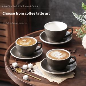 Retro Italian Ceramic Coffee Cup And Saucer Set 300ml Standard Cappuccino Latte Design Handmade Dining Tableware Set