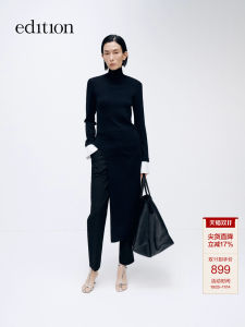 Womens Spring New Knitted Top Acetate Splice Sleeve Cool Feeling High Neck Long Sleeve Mid-Length Knitwear Edition EBD1SWT010