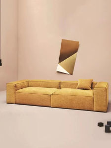 Nordic Italian Style Velvet Sofa Modern Simplicity Retro Leather Tofu Block Living Room Cotton Linen Fabric U-Shape Sofa