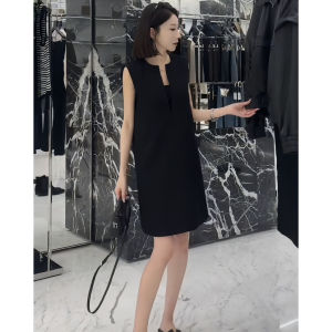 Váy Vest Phong Cách Pháp Rộng Rãi Mùa Hè Không Tay Cho Nữ Váy Dài Thẳng Cổ Chữ V Màu Trơn Váy Midi Không Tay Cho Nữ