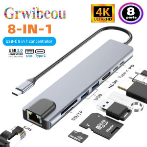 USB C Hub 8In1 7in1 Type C To 4K HDMI- Compatible Adapter with RJ45 SD/TF Card Reader PD Fast Charge for MacBook Notebook Laptop
