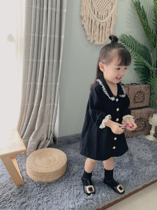 Black Doll Collar Princesse Style Dress for Baby Girls Ages 1-3 Cotton Long Sleeve A-Line Skirt Korean Style Spring Autumn Wear