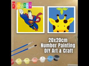 IsALifestyle 20x20cm With Frame Number Painting Kid DIY Art & Craft Acrylic Oil Paint Gift Set Lukisan Nombor Home Deco