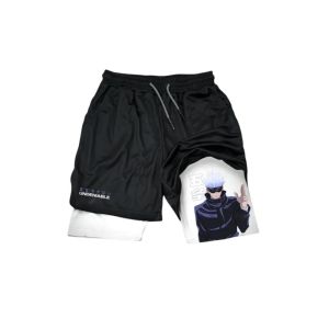 Bandai | Jujutsu Kaisen Mens Double Layer 2-in-1 Shorts Satoru Gojo Japanese Anime Summer Fake Two Piece Sports Fitness Running Shorts