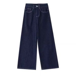 Pear Shapes High Waist Wide Leg Denim Womens Autumn Plus Size Plus Size Ladies Loose Slim Looking Cover Fleece-lined Straight-Leg Trousers Winter