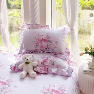 New 2025 Korean Style Princess Skin-friendly Diagonal Pattern Pillowcase Pair Home Use Floral Lace Edge Pillow Core Cover Trendy