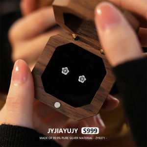 JYJIAYUJY 100% Whole Original Pure Silver S999 Earrings In Stock 5mm Mini Rose Flower Style High Quality Fashion Hypoallergenic Jewelry Gift Daily Use ZYE071