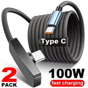 Nylon Braided Right Angle USB-C Wire 90 Degree USB Type C Cable 100W Quick Charging Data Transfer Cables Portable for IPhone Samsung Xiaomi