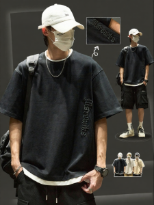 SZON | Loose Fit Embroidered Mens T-Shirt 5-inch Sleeve