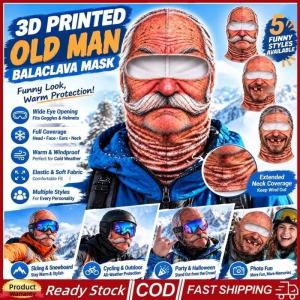 KEBIDU Realistic Old Man Ski Balaclava Funny 3D Face Print Winter Full Face Mask Windproof Breathable Eye Opening Goggle Friendly Outdoor Accessory
