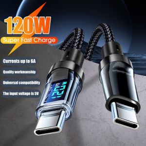 120W 6A Fast Charger Type C to Type C Quickly Charging Cable Display Thickened Wire Core Charger for Samsung Xiaomi Huawei Phone