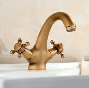 Antique Faucet  Hot and Cold Water Crane Bronze Brushed Sink Faucet Black Bathroom Swan Vintage Basin Sink Mixer Crane 7422