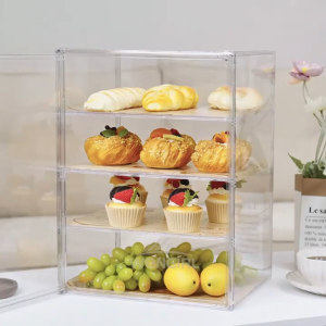 3/4 Layers Bread Box For Kitchen Countertop Adjustable Clear Bread Storage Box Acrylic Pastry Display Case Clear Boxes Bread Holder Large Bread Storage Container With Magnetic Door