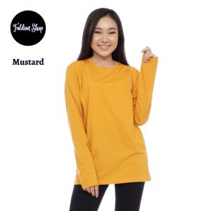 Kaos Polos Wanita Oneck Lengan Panjang Bahan Katun Combed 30s Warna Mustard