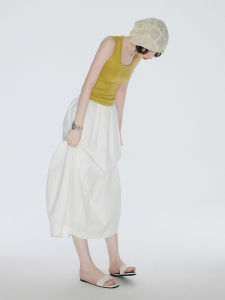 CHOEFULYN | 3D Bud Pleated Elastic Waist Loose Fitting Airy Slim Summer Skirt