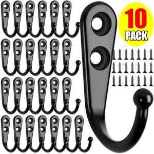10Pack Vintage Alloy Hooks with Screws Wall Mounted Hanging Holders for Coat Towel Bags Caps Hangers Kitchen Bathroom Storage Rack Holders
