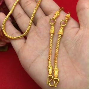 สร้อยคอทองลายสี่เสาเเน่นหัวจรวด 3 ห่วง ความยาว 20 นิ้ว เทียบเท่า 2 บาท ชุบทอง ห้อยพระได้ 3 องค์ ใช้ได้ทุกโอกาส พร้อมส่ง