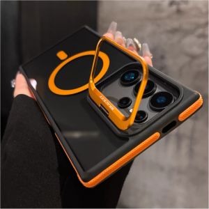 Luxury Camera Lens Kickstand Holder For Magsafe Case for Samsung Galaxy S25 S24 S23 FE Plus S22 Ultra Shockproof Bumper Cover