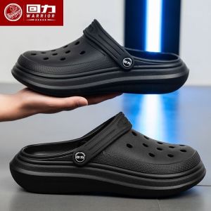 Warrior Mens Summer Slip-On Sandals Thick Bottom Soft Bottom Breathable Toe Cover Beach Shoes Quick Dry Anti-Slip Hole Hole Shoes