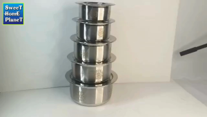 Classic 5pcs Stainless Steel Food Serving Pot With Lid Laser Printed Biryani Handi Punjabi Handi Cookware