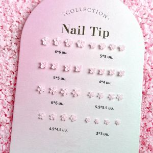 60PCS Sweet MINI Daisy Morning Glory เรซิ่นเล็บ Charms 3D Minimalist สีชมพู Series ห้ากลีบดอกไม้ตกแต่งเล็บ DIY เล็บ