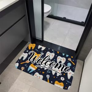Dental Theme Pattern Door Mat Tooth Designs Smoke Technological Robotic Elements Dental Clinic Door Mat Dental Clinic Door Mat