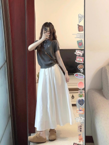 Plus Size Polo Collar Short Sleeve T-Shirt High Waist A-Line Mini Skirt Two-Piece Set for Women Summer Fashion